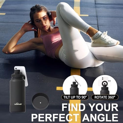 32oz Insulated Tumbler with Magnetic Phone Holder, Gym Water Bottle | Leak Proof Lid, 24hr Cold & 12hr Hot, Non-Slip Base | Travel Mug, Reusable & Eco-Friendly (black, 32, ounces) - color: Black