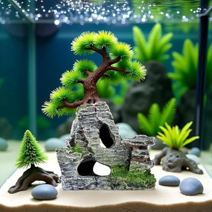 Artificial Moss Rock Cave Aquarium Decor, Fish Tank Hideout, Mountain Terrain Ornament