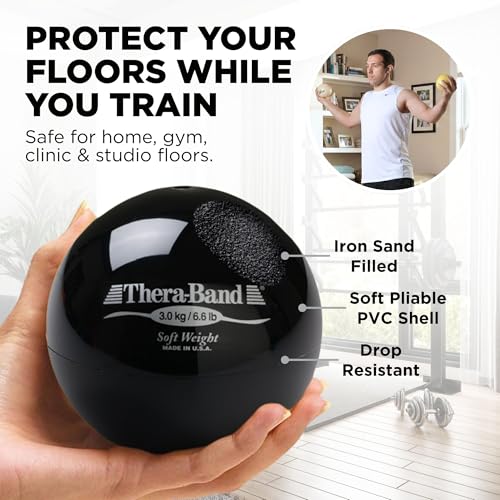 THERABAND Soft Weight 6.6 Lb, 4.5" Ball-Shaped Isotonic Exercise Ball | Ball-shaped isotonic soft weight for physical therapy, Pilates, shoulder strength and rehab exercise - color: Black