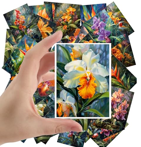 Large Stickers Pack 24 pcs ~ Tropical Radiance: A Lush Collection of Stickerss Featuring Vibrant Orchids and Exotic Flowers in a Symphony of Color - color: Sixtysix
