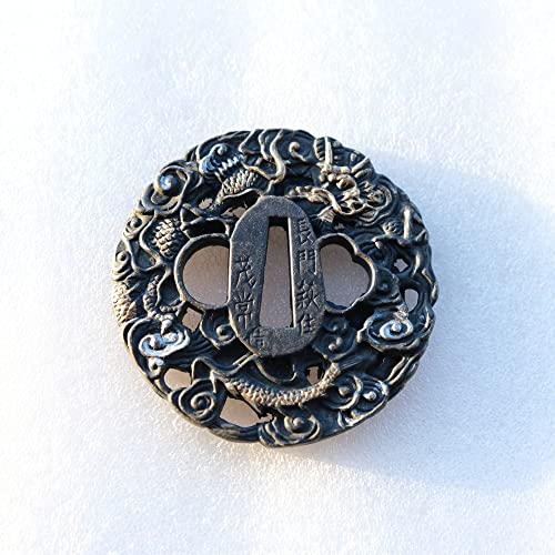 Japanese Katana Sword Guard (Tsuba) - Hand-Forged Alloy Samurai Tsuba 3.2", Authentic Iaido Accessory for Sword Collection, Durable Fitting Model 051-063 - color: 056HJ