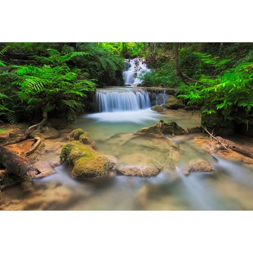 Waterfall Aquarium Background Lush Green Jungle Rainforest Terrarium Background Tranquil Stream with Rocks Fish Tank Background Forest Falls Aquarium Backdrop Wallpaper Poster Vinyl 48x20in - color: Mint Green, size: 48(W)x20(H)in