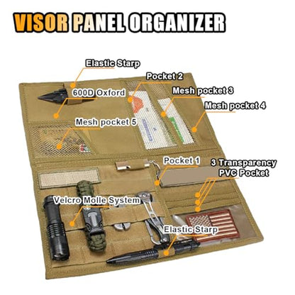 smilfuy Tactical Molle Car Sun Visor Organizer, Large Molle Visor Panel - color: Khaki