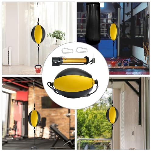 Double End Bag PU Leather Boxing Punching Bag | Includes Carabiners, Needle, Air Pump, Boxing Equipment Enhances Reaction, and Hand Eye Coordination Training - color: Yellow