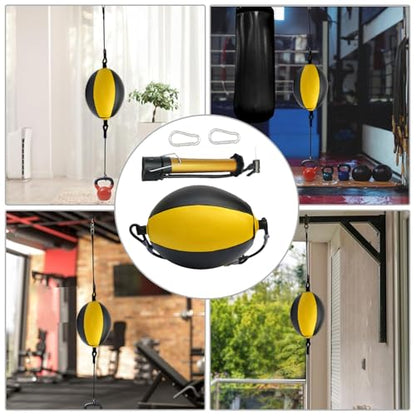 Double End Bag PU Leather Boxing Punching Bag | Includes Carabiners, Needle, Air Pump, Boxing Equipment Enhances Reaction, and Hand Eye Coordination Training - color: Yellow
