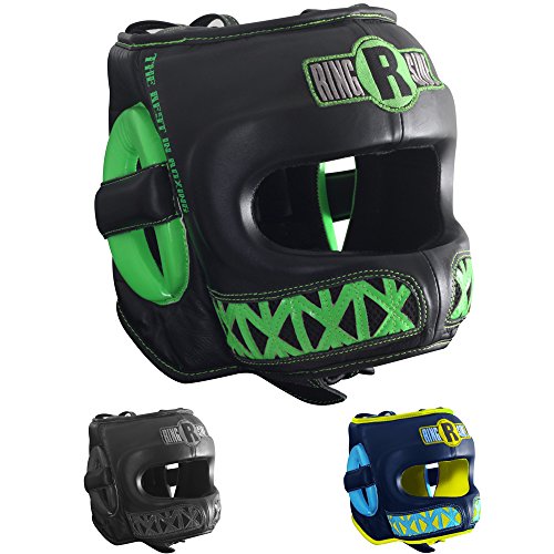 Ringside Youth Deluxe Face Saver Boxing Muy Thai MMA Sparring Head Protection Kids Headgear - color: Navy/Yellow, size: Large