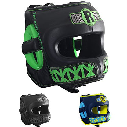 Ringside Youth Deluxe Face Saver Boxing Muy Thai MMA Sparring Head Protection Kids Headgear - color: Navy/Yellow, size: Large