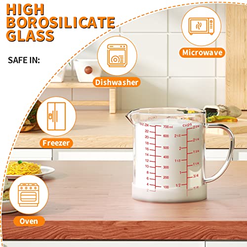 Glass Measuring Cup, 2 3/4-Cup/700 ML Liquid Measuring Cups, Measuring Cup With Handle and V-Shaped Spout, Glass Beaker with Three Scales (OZ, Cup, ML), Dishwasher/Freezer/Microwave Safe - size: 2 3/4 Cup / 700 mL