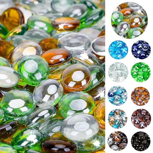 OnlyFire Fire Pit Glass Rocks 10 lbs, High Luster Fire Glass Beads 1/2 Inch, Tempered Glass Marbles for Propane/Natural Gas Fire Pit, Fireplace, Multicolor & Blends Available - color: Emerald Green+Crystal Ice+Caramel