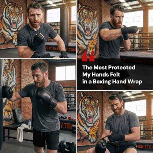 Premium Boxing Hand Wraps for Men & Women, Knuckle Guard Padding, Wrist Stabilizer, Upper Hand Shell & Thumb Shield - Proprietary Safety Technology Designed for Boxing, Muay Thai, MMA, Sparring