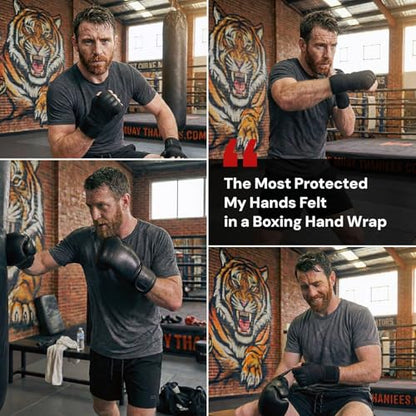 Premium Boxing Hand Wraps for Men & Women, Knuckle Guard Padding, Wrist Stabilizer, Upper Hand Shell & Thumb Shield - Proprietary Safety Technology Designed for Boxing, Muay Thai, MMA, Sparring
