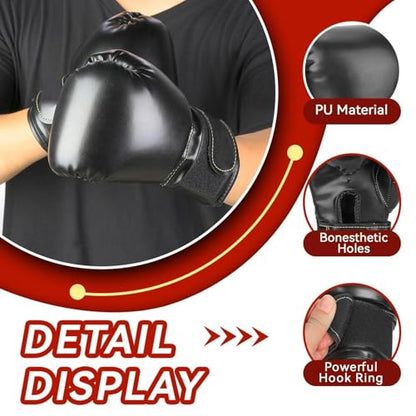 HERCHR Boxing Gloves, PU Leather Taekwondo Gloves Professional Fighting Children Boxing Training Gloves Thickened Punching Sparring Training Mitts for Kids - color: black