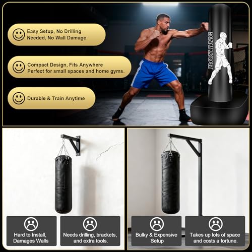 Freestanding Puncing Bags for Adults Teens, Heavy Bag with Stand Boxing Bag with Boxing Gloves, Electric Air Pump, Reflex Ball, 70" Kickboxing Bag for Training MMA Muay Thai Gym - color: White Athlete - Accessories Not Included