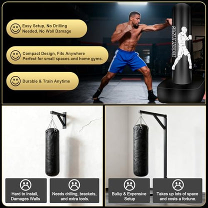 Freestanding Puncing Bags for Adults Teens, Heavy Bag with Stand Boxing Bag with Boxing Gloves, Electric Air Pump, Reflex Ball, 70" Kickboxing Bag for Training MMA Muay Thai Gym - color: White Athlete - Accessories Not Included