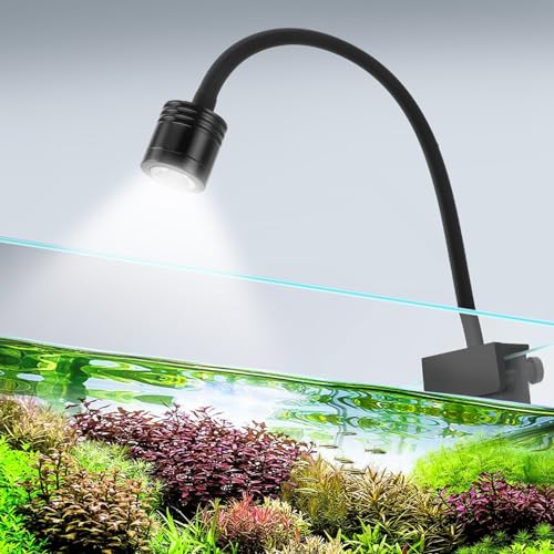 Yosoo 1W LED Bulb Fish Tank Clip On Light, 360 Deg Clamp Lamp for 3 6 Gallon Adjustable Silicone Gooseneck mimics Sunlight USB Power Supply (White Light)