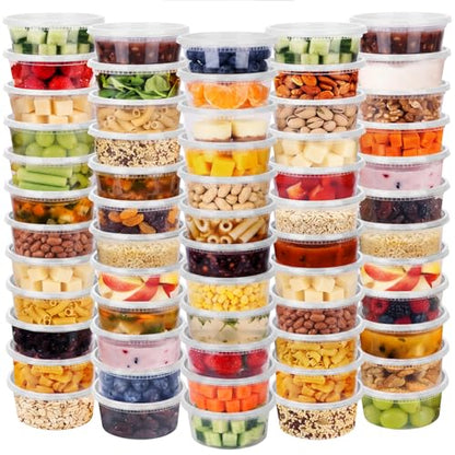 72 Sets (144-Piece) Deli Containers with Lids,8oz X 72 Set Each, Leak-Proof & BPA Free Airtight Takeout Plastic Food Storage Containers for Soup, Meal Prep, Microwave/Freezer Safe - size: 8oz X 72 Set