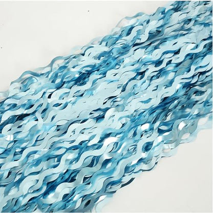 4 Pack Wavy Blue Foil Fringe Curtain 3.3x6.6 Feet | Blue Streamers Tinsel Backdrop for Under The Sea Party Decorations | Ocean Backdrop | Mermaid Birthday Decorations