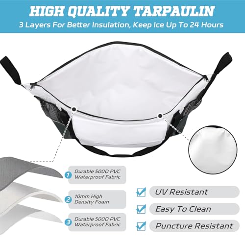 Insulated Fish Cooler Kill Bag with Flat Bottom-26x18 31x14 40x16 50x18 60x20 70x25 Inches Waterproof Fishing tackle Kill Cooler Bag - color: CreamGrey-40x16x10