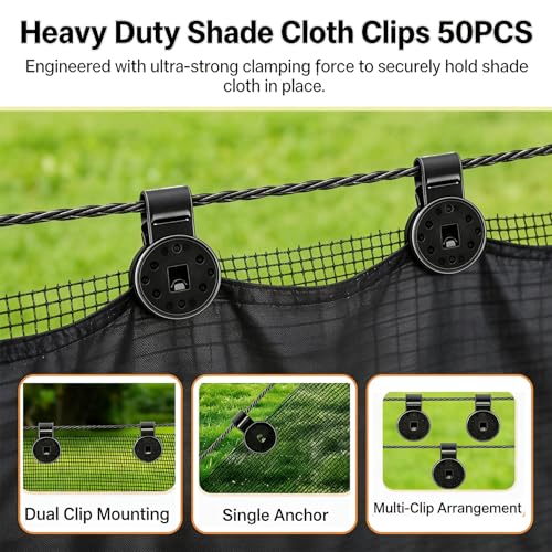 50Pcs Tarp Clips, Shade Cloth Clips Heavy Duty Lock Grip, Windproof Awning Clamp for Sunscreen, Sunshade Retaining Net, Garden Greenhouse Tarp Mesh Canopy Fence