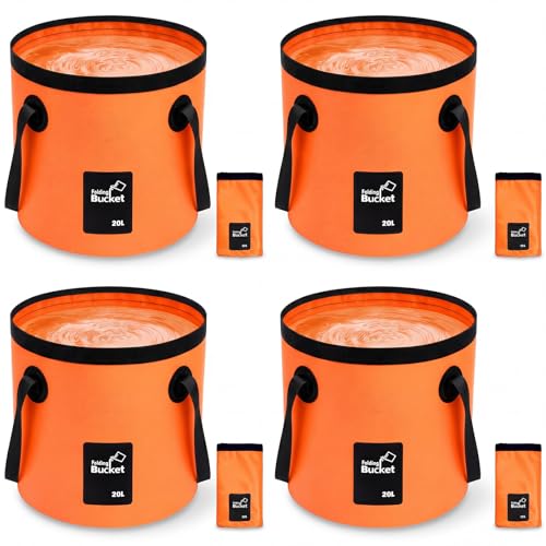 5 Gallon 4 Pack Collapsible Bucket, Foldable Water Bucket with Handles, Portable Camping Buckets for Fishing, Hiking, Cleaning, Outdoor & Travel Use (Orange) - color: Orange, size: 5 Gallon