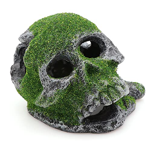 AQUA KT Aquarium Landscape Head Skeleton Skull Rock Fish Hiding Place Cichlid Cave for Gold Betta Fish Tank Decoration Freshwater or Marine Aquariums - color: Aquarium Skull
