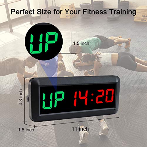 Gym Timer, LED Interval Timer with Remote, Count Down/Up Clock, Stopwatch, Workout Clock for Home Garage Gym Fitness Tabata EMOM 1.5" (Green/Red)