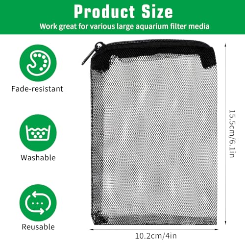 10 pcs Aquarium Media Bag with Zipper, Reusable Fine Mesh Bag for Aquarium Filter Media, 5.9" x 3.9"