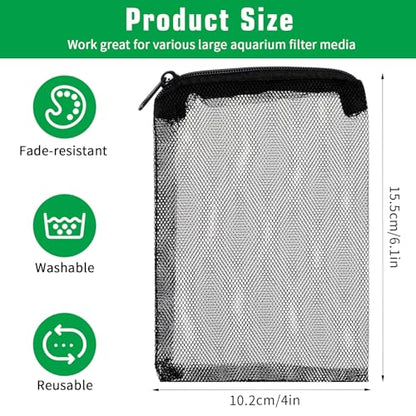 10 pcs Aquarium Media Bag with Zipper, Reusable Fine Mesh Bag for Aquarium Filter Media, 5.9" x 3.9"