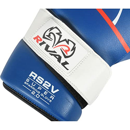 RIVAL Boxing RS2V 2.0 Super Sparring Gloves - Uses a Single Strap, Hook and Loop System Instead of Laces, Soft Inner Lining - color: Blue, size: 18 oz.