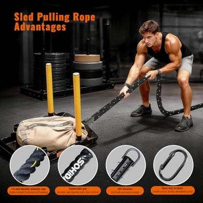 30FT Weight Sled Rope Workout Sled Pulling Ropes, Sled Push Gym Equipment Weight Sled Pull Rope for Training Tire Pulling Workout Fitness Resistance Football Exercise Equipment for Men Women - size: 1.5IN 30FT Sled Rope