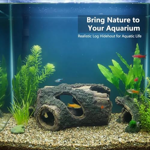 Aquarium Decorations Resin Hollow Tree Trunk Ornament Bettas House Cave Wood House Decor for Fish Tank, Large