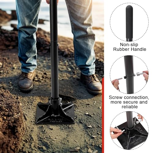 Tamper Tool, Heavy Duty Ground Steel Tamper Tool Kit Long Handle 58 Inch, 8x8” Square Dirt Hand Landscaping Garden Tools for Leaving Soil, Sand, Gravel, Asphalt, Driveway
