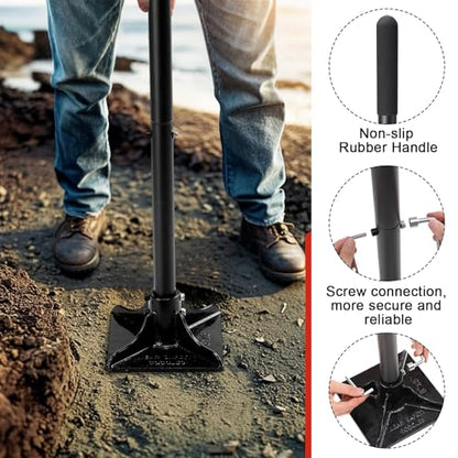 Tamper Tool, Heavy Duty Ground Steel Tamper Tool Kit Long Handle 58 Inch, 8x8” Square Dirt Hand Landscaping Garden Tools for Leaving Soil, Sand, Gravel, Asphalt, Driveway