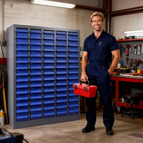 75-Drawer Nut and Bolt Organizer, Parts Cabinet No ssembly, with Labels & Adjustable Dividers, ABS Drawers, 860LBS, Alloy Steel Frame for Workshop Garage - size: 75-Drawer