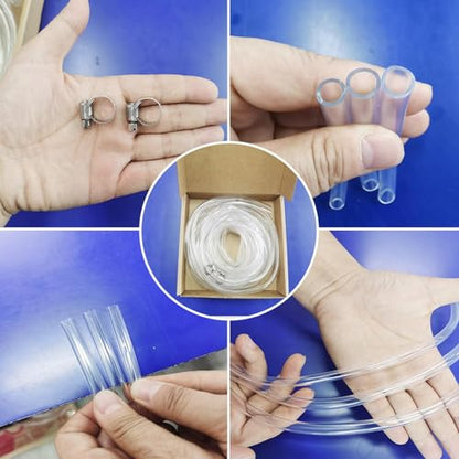 Clear Tubing Assortment, 6mm 7mm 8mm ID, 9 Meters Lengh In All, 1mm Thickness, Flexible Plastic Tube For Home Repair Water Oil Transfer Aquarium, BPA Free and non-toxic, with 2 Hose Clamps - size: id: 6mm, 7mm, 8mm (9m)