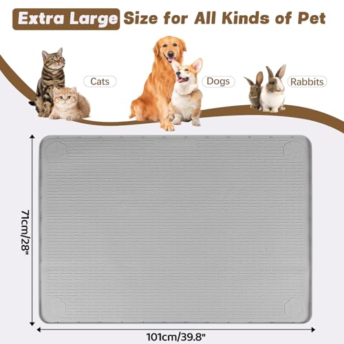 Cat Food Mat, 40" x 28" Cat Litter Mat Extra Large Silicone Pet Feeding Mat with Raised Edge Pet Placemat for Food and Water Bowl Non-Slip, Easy to Clean, Floor Protection (Light Gray) - color: Light Gray Mat