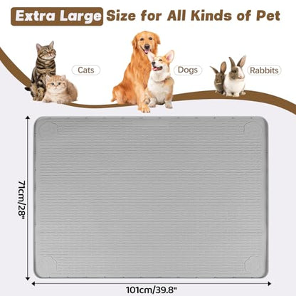 Cat Food Mat, 40" x 28" Cat Litter Mat Extra Large Silicone Pet Feeding Mat with Raised Edge Pet Placemat for Food and Water Bowl Non-Slip, Easy to Clean, Floor Protection (Light Gray) - color: Light Gray Mat
