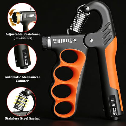 Hand Gripper Strengthener, 11-220LBs Adjustable Resistance Grip Strength Trainer with Counter, Forearm Exerciser for Injury Recovery and Muscle Building - color: Blue-2PCS