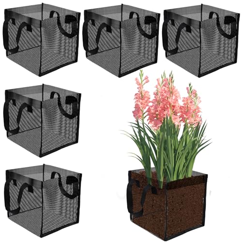 6PCS Mesh Aquatic Pond Plant Baskets, 2 Gallon Large Pond Planting Bags Reusable Aquatics Planter Pot Water Lily Growing Container with Handles for Lotus Bog Plant Garden Terrestrial Plants, 7.9" - color: Black-square, size: 7.9 x 7.9 x 7.9 inch 6PCS