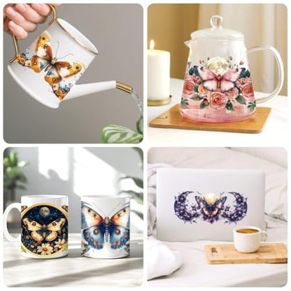 UV DTF Cup Wraps Transfer Stickers Flower Moth Pattern, 10 Sheets Waterproof Custom Vinyl Transfer Sticker 16oz Coffee Glass Cup Tumbler Bottle Mug Decals for Men Women - style: Flower Moth