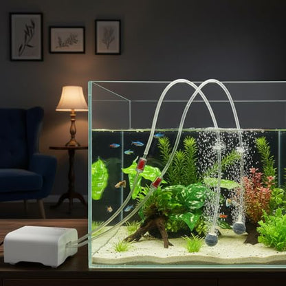 80GPH Aquarium Air Pump, Ultra Quiet Oxygen Pump for up to 120Gallon Fish and Turtle Tank, Powerful Fish Air Bubbler - color: White