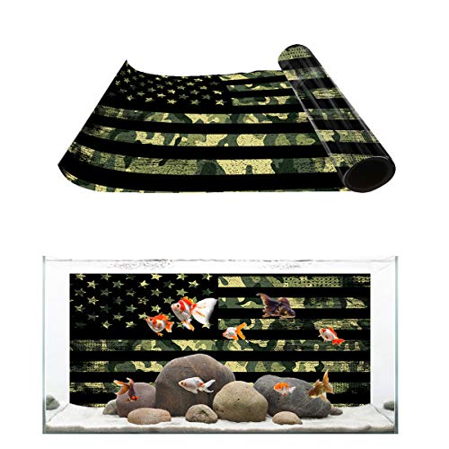 T&H Home Aquarium Decoration - 24.4" W x 12.4" H USA Flag Themed Pet Supplies - Camouflage Themed Stylish Fish Tank Background