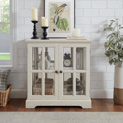 LED Curio Display Cabinet with Adjustable Glass Shelves, Retro Lattice Door Bookcase, Antique Home Decor Storage Showcase with Magnetic Closure