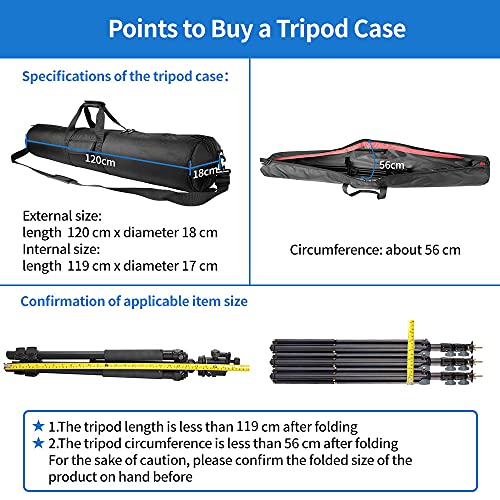 HEMMOTOP Tripod Bag, 47x7in All Sides Thick Tripod Carrying Case with Shoulder Strap and Handle, Heavy Duty Light Stand Bag with Two Zippered Pockets for Pool Cue, Speaker Stand -R12018