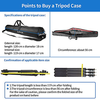 HEMMOTOP Tripod Bag, 47x7in All Sides Thick Tripod Carrying Case with Shoulder Strap and Handle, Heavy Duty Light Stand Bag with Two Zippered Pockets for Pool Cue, Speaker Stand -R12018
