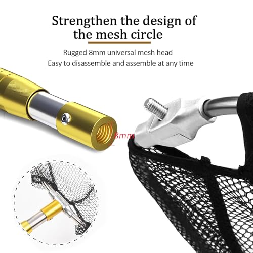 Fishing Landing Net with Aluminum Telescoping Pole 75" Long Handle,Rubber Coated Nylon Mesh,for Steelhead,Salmon,Fly,Kayak,Catfish,Bass,Trout,Shrimp,Crab,for Easy Catch & Release,Extend to 75 Inch