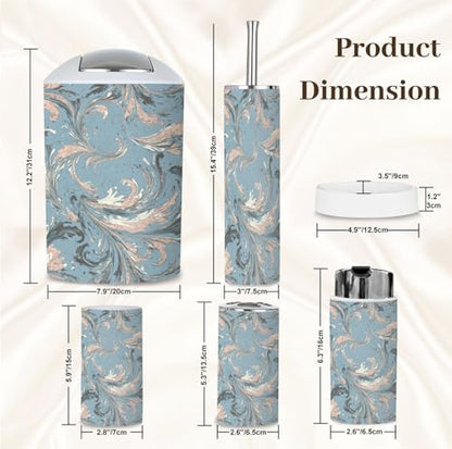 Bathroom Accessory Set 6 Piece Luxury Abstract Fluid Art Alcohol Ink Black Gray Trash can, Toothbrush Holder, Toothbrush Cup, Soap Dispenser, Soap Dish, Toilet Brush Holder - color: Color4