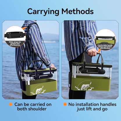 Fishing Bucket Foldable， 6Gallon/8Gallon/10Gallon,Live Fish Container Multi-Functional Live Fish Bait Bucket,for Fishing, Camping, Moving - color: Green