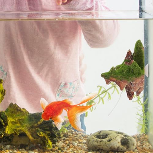 Yardwe 2Pcs Floating Aquarium Decoration Set with Suction Cup Resin Moss Rockery for Fish Tank Landscaping Suspended Underwater Scenic Ornaments for Stress-Free Aquatic Habitat