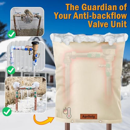 Backflow Preventer Insulation Cover, Insulated Well Pump Cover Irrigation Sprinkler Valve Pouch ,Pipe Insulation Covers for Outside Winter Freeze Protection (5°F) (Kahki, 16" W x 20" H) - size: 16*20inch